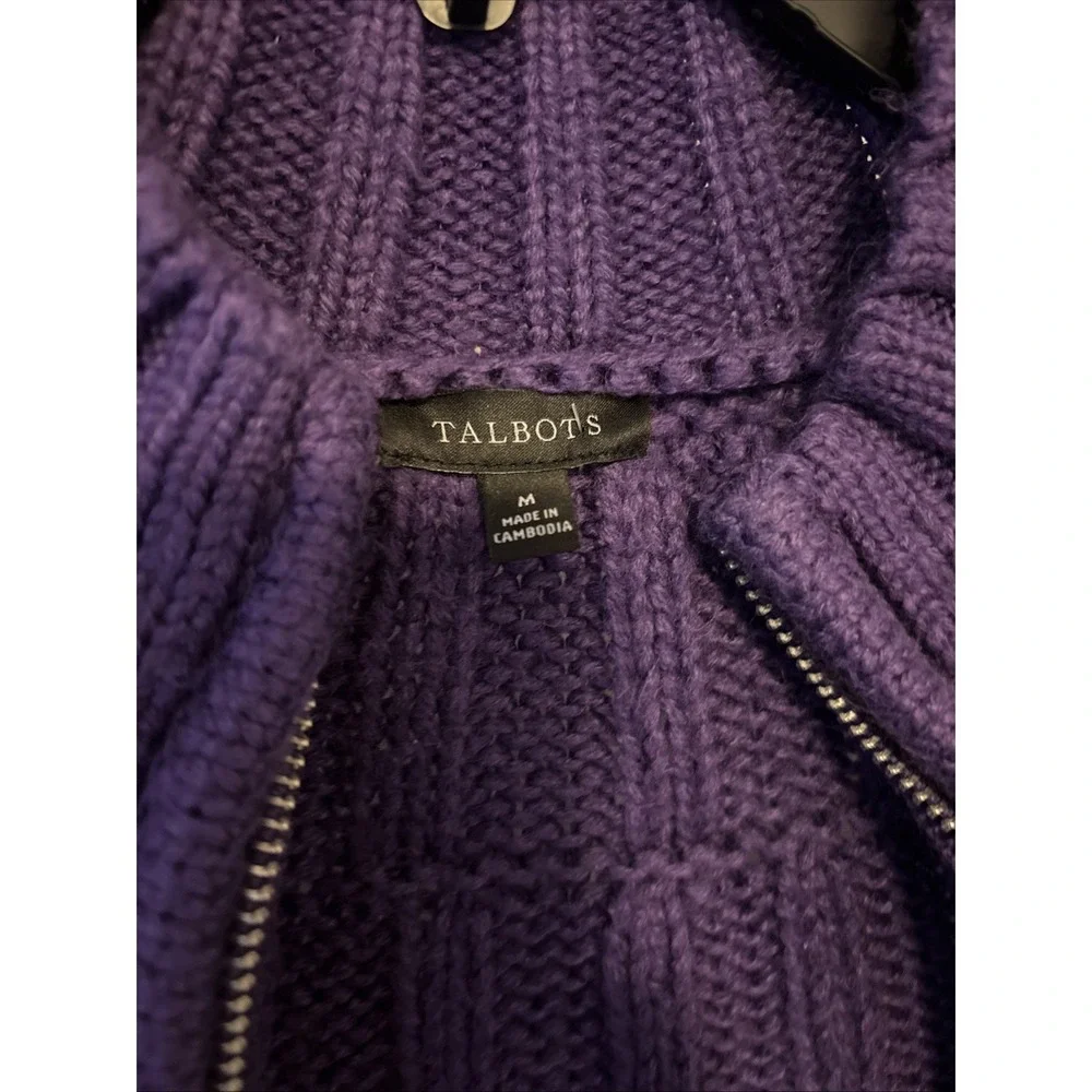 Talbots Womens Cardigan Sweater Medium Purple Twee‎ Crochet Knit Full Zip Fairy